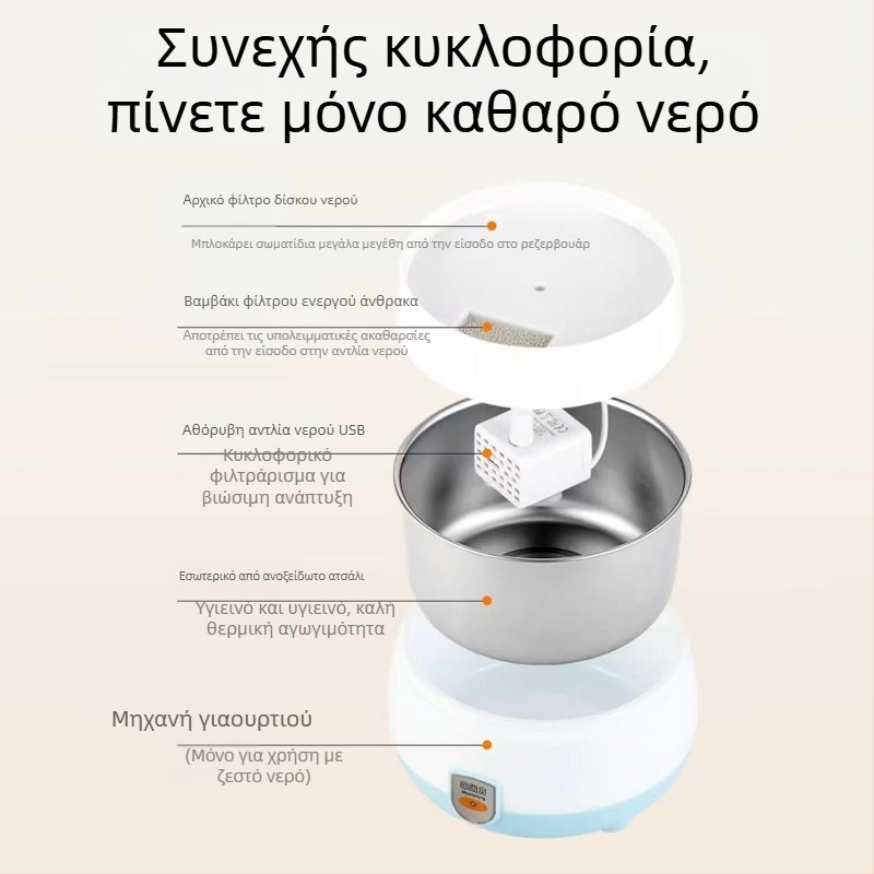 Δοχείο νερού για γάτες με έλεγχο θερμοκρασίας, αυτόματο μπολ από ανοξείδωτο ατσάλι με κυκλοφορία νερού και θέρμανση