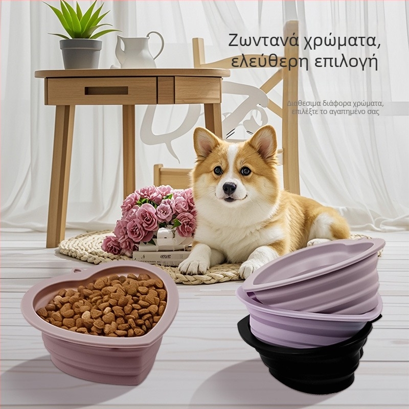 Μπολ κατοικιδίων από σιλικόνη, πτυσσόμενο με σχήμα καρδιάς, φορητό για εξωτερικούς χώρους, για σκύλους και γάτες, μάρκα Wolf Leopard Lion