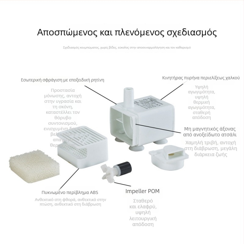 Αθόρυβη υποβρύχια αντλία νερού για φοντάν κατοικίδίων, 5V 1A, με φωτισμό και προστασία από ξήρανση