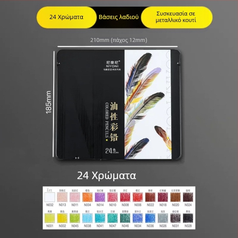 Σετ μολυβιών λαδιού Neoni, μεταλλικό περίβλημα, HB πυρήνας, βασική συσκευασία, για ζωγραφική και σχέδιο