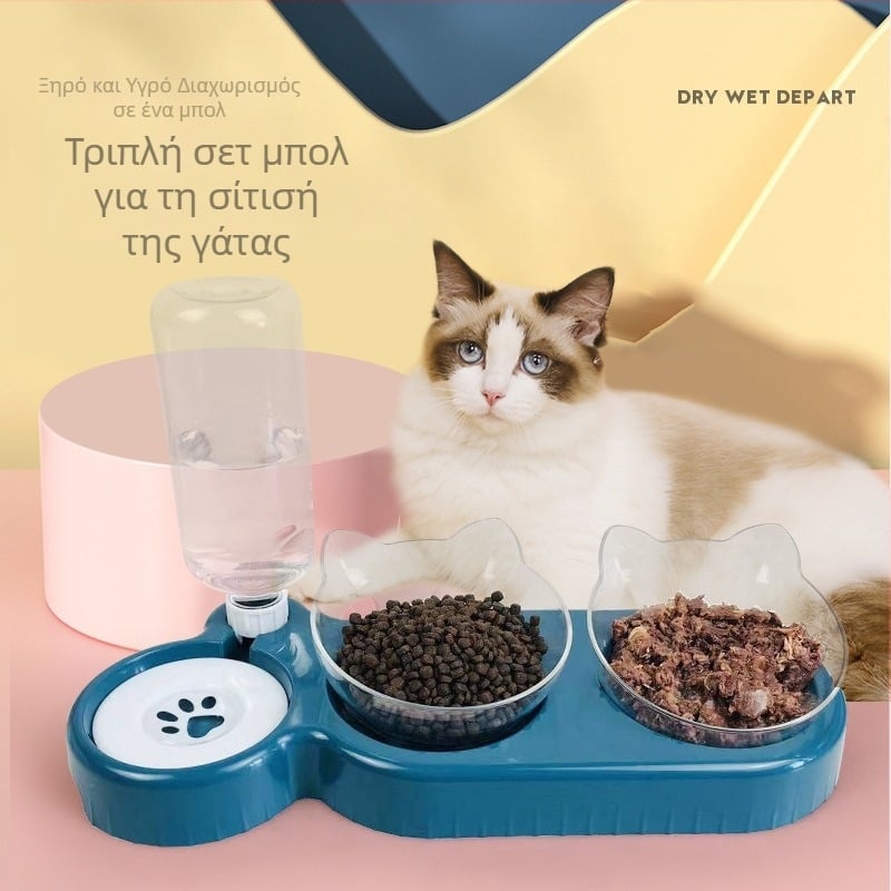 Διπλό μπολ γάτας με αυτόματο ταϊστρα και ποτιστήρι
