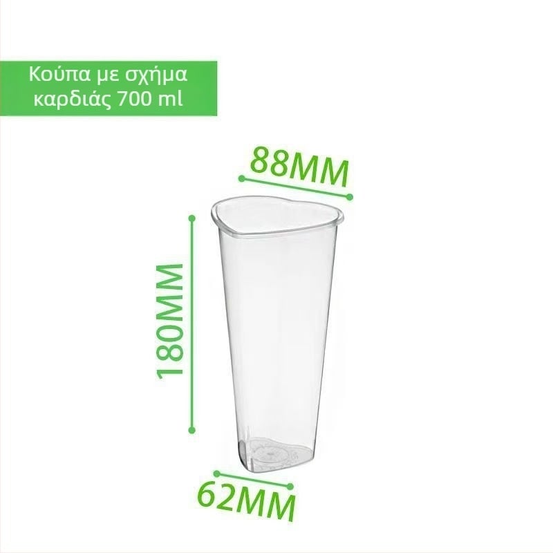 Μίας χρήσης πλαστικό ποτήρι σε σχήμα καρδιάς για ποτά (PP), με καπάκι, χωρητικότητα 501–600 ml, δυνατότητα εκτύπωσης λογοτύπου