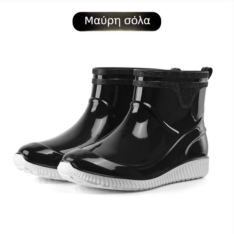 Ανδρικές γαλότσες βροχής από πλαστικό, αδιάβροχες, αντιολισθητικές, ανθεκτικές στη φθορά, με επένδυση τεχνητής γούνας για ζεστασιά, κοντό μήκος
