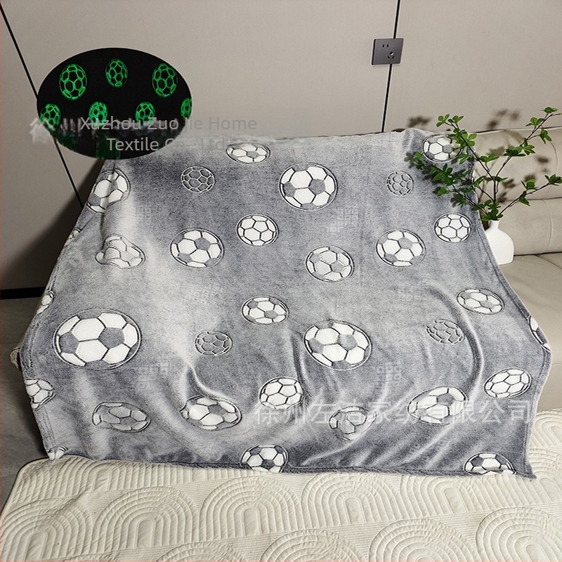 Κουβέρτα που φωσφορίζει στο σκοτάδι με θέμα το ποδόσφαιρο, καλλιτεχνικό σχέδιο κινούμενων σχεδίων, πολυεστερικό κάλυμμα για κρεβάτι, για όλες τις εποχές