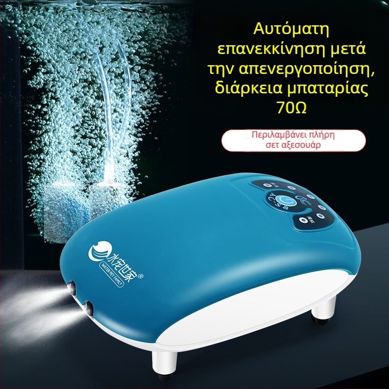 Φορητή αντλία οξυγόνου με μπαταρία λιθίου, αθόρυβη, τροφοδοσία AC/DC, για εξωτερικό ψάρεμα