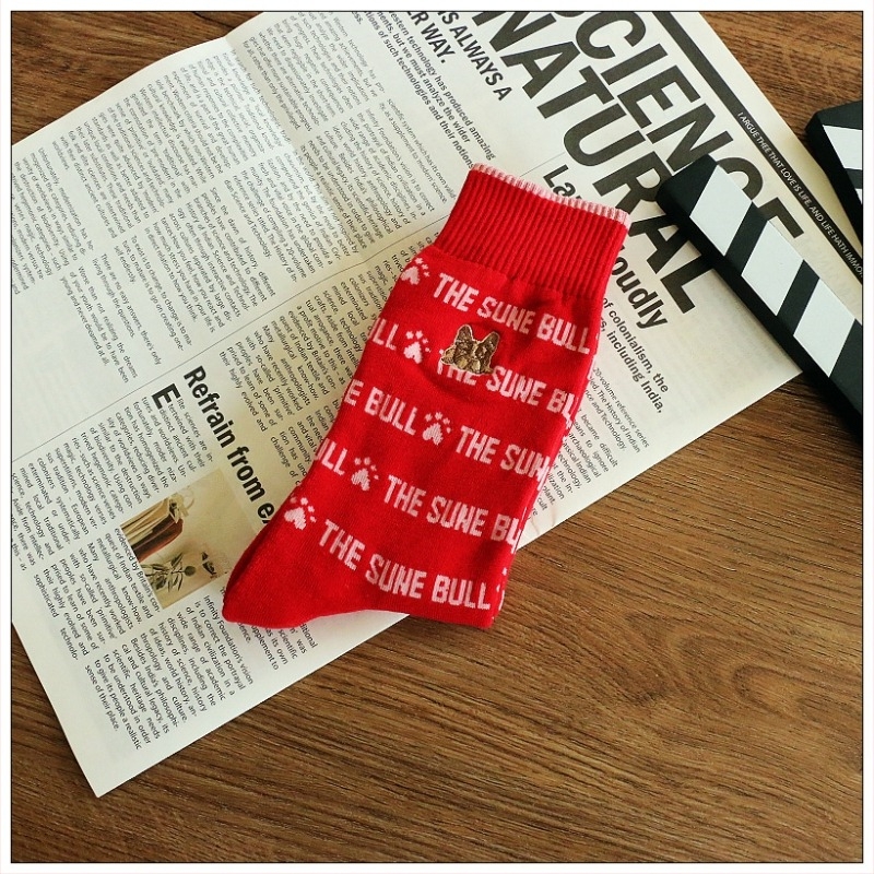 Γυναικείες κάλτσες από βαμβάκι-πετσέτα, υψηλού σωλήνα, χοντρές, με κέντημα σκύλου, 70–80% βαμβάκι, για χειμώνα και άνοιξη