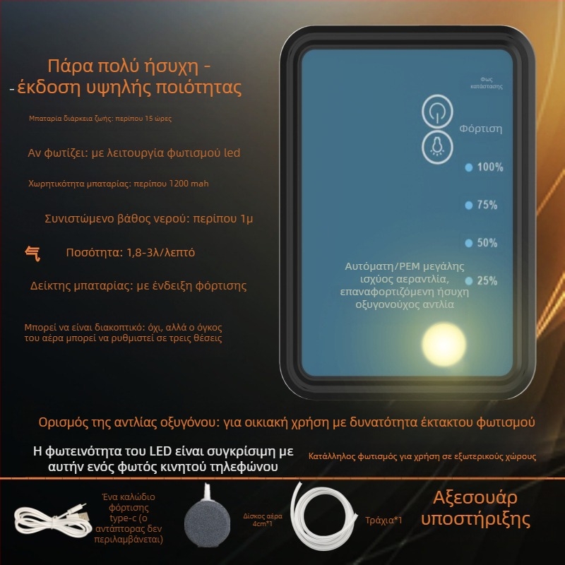 Επαναφορτιζόμενη διπλής χρήσης αντλία οξυγόνου με LED φωτισμό για το ψάρεμα, μικρή USB αντλία οξυγόνου με ρυθμίσεις πολλαπλών ταχυτήτων