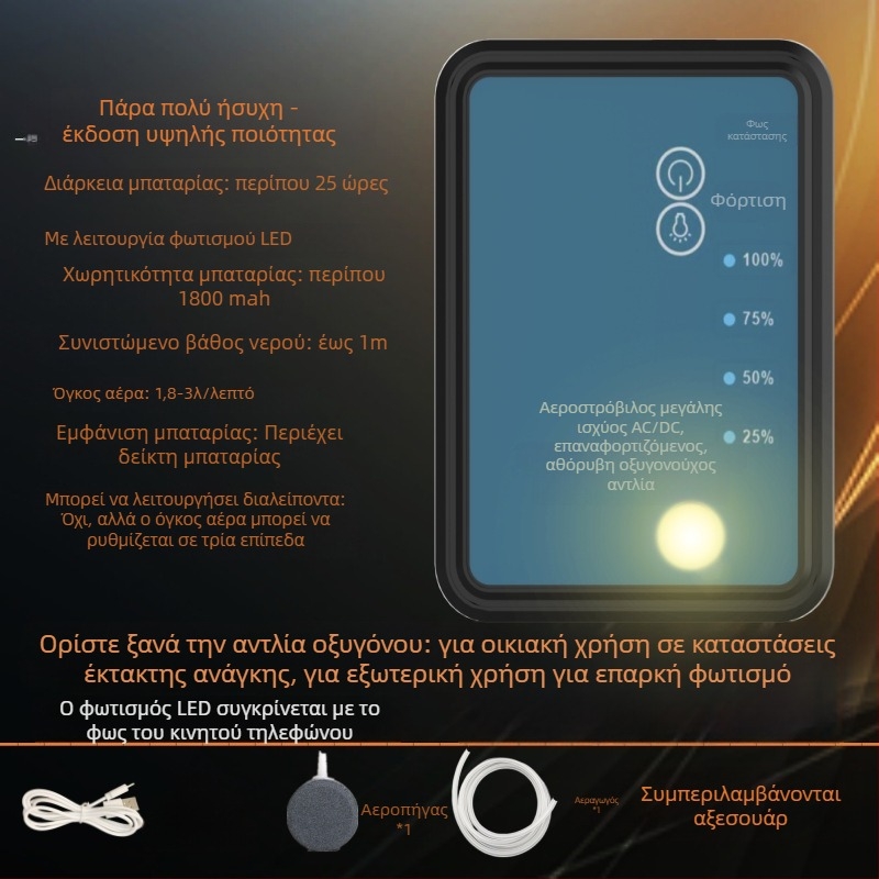 Επαναφορτιζόμενη διπλής χρήσης αντλία οξυγόνου με LED φωτισμό για το ψάρεμα, μικρή USB αντλία οξυγόνου με ρυθμίσεις πολλαπλών ταχυτήτων