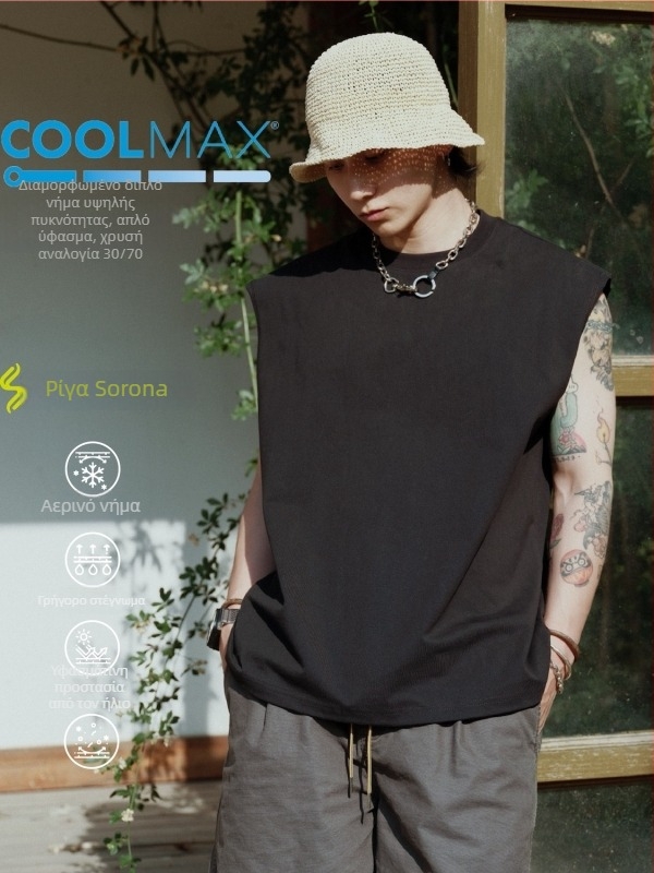 Άνετο γιλέκο χωρίς μανίκια Sweat, χαλαρή γραμμή, μονόχρωμο σχέδιο, πολυεστερικός Corduroy ύφασμα, κρυφό τσεπάκι