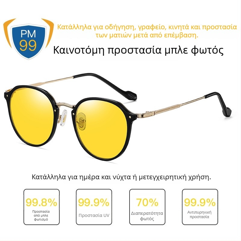 Γυαλιά κατά του μπλε φωτός με ρυθμιζόμενη υπερ-ελαφριά μεταλλική κατασκευή, φακοί 1,8 mm, διαπερατότητα φωτός 77%, Μοντέλο 2347