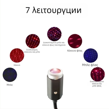 Φωτιστικό εσωτερικού αυτοκινήτου με λέιζερ – μοντέλο Car Starlight, αλουμινένιο κράμα, 5 V, 0,15 W, διάρκεια ζωής 10000 h