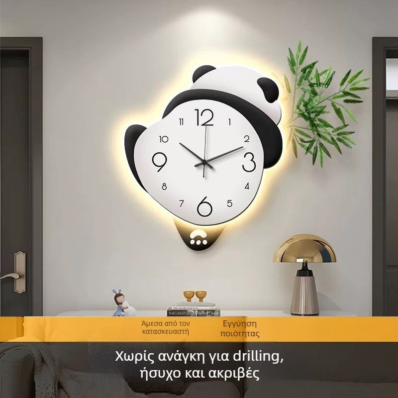 Panda cartoon ρολόι τοίχου - Λειτουργεί με μπαταρίες, μονόπλευρο καντράν, Υλικό καντράν: πυκνή πλάκα + ακρυλικό, Διαθέσιμη εκτύπωση λογότυπου