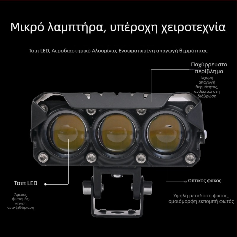 LED προβολέας μοτοσικλέτας με τρία LED και ανεμιστήρα, εξωτερικός φακός