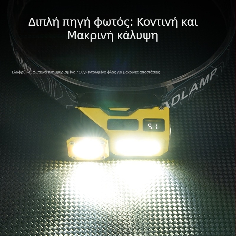 Φακός κεφαλής με μαγνητική προσάρτηση και πολυλειτουργικό φως εργασίας, 5W, επαναφορτιζόμενη μπαταρία 700 mAh, εμβέλεια 100–200 m
