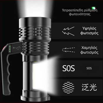 Χειροκίνητος προβολέας εργασίας με COB LED και λαμπτήρα | 1800mAh, 10W, επαναφορτιζόμενος, εμβέλεια δέσμης 200–500 m