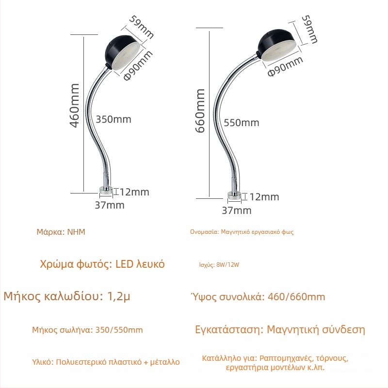 LED φως εργασίας μηχανής με ισχυρή μαγνητική βάση για ραπτικές μηχανές – βιομηχανική καθολική επιτραπέζια λάμπα μηχανής, 220V/24V (Brand: Nine; LED; Μαγνητική βάση; Τάση: 220V/24V; Για ραπτικές μηχανές)