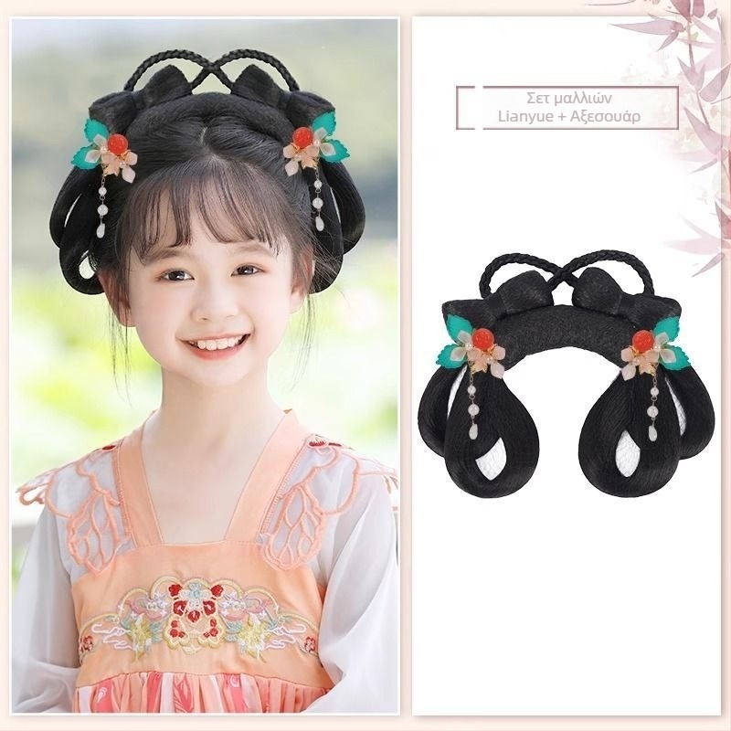 Παιδική περούκα και αξεσουάρ κεφαλής σε στυλ Χαν – κοντά μαλλιά από ντόπιο μετάξι, μοντέλο Λιάν Γουέ