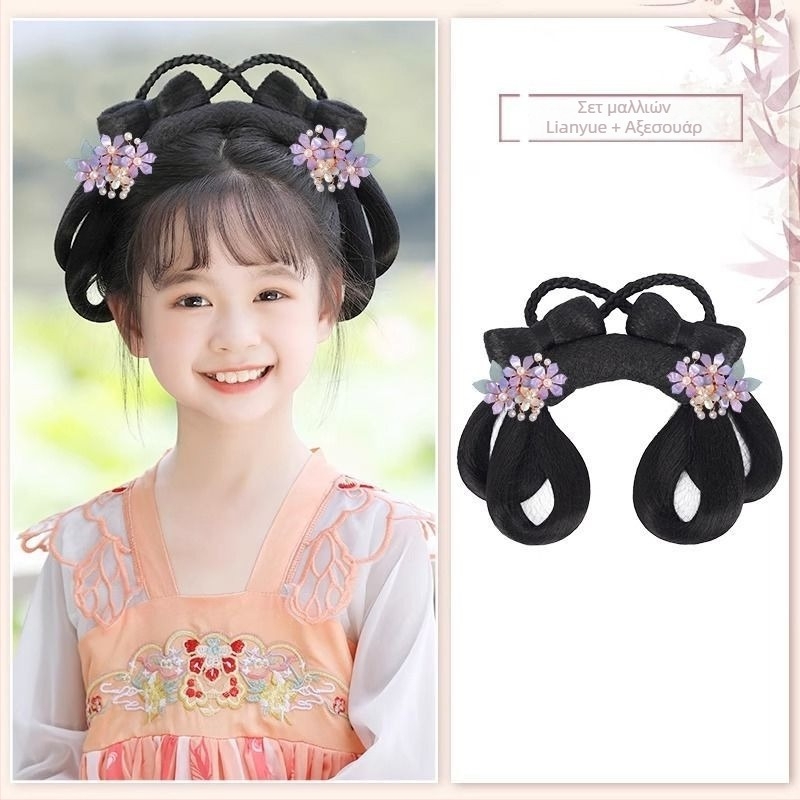 Παιδική περούκα και αξεσουάρ κεφαλής σε στυλ Χαν – κοντά μαλλιά από ντόπιο μετάξι, μοντέλο Λιάν Γουέ