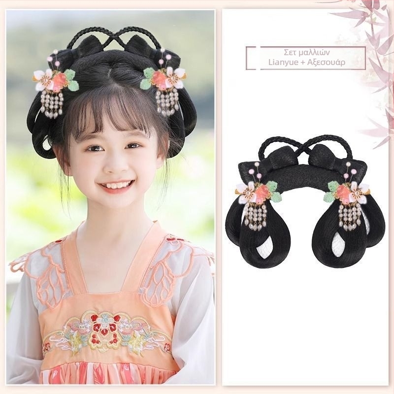 Παιδική περούκα και αξεσουάρ κεφαλής σε στυλ Χαν – κοντά μαλλιά από ντόπιο μετάξι, μοντέλο Λιάν Γουέ