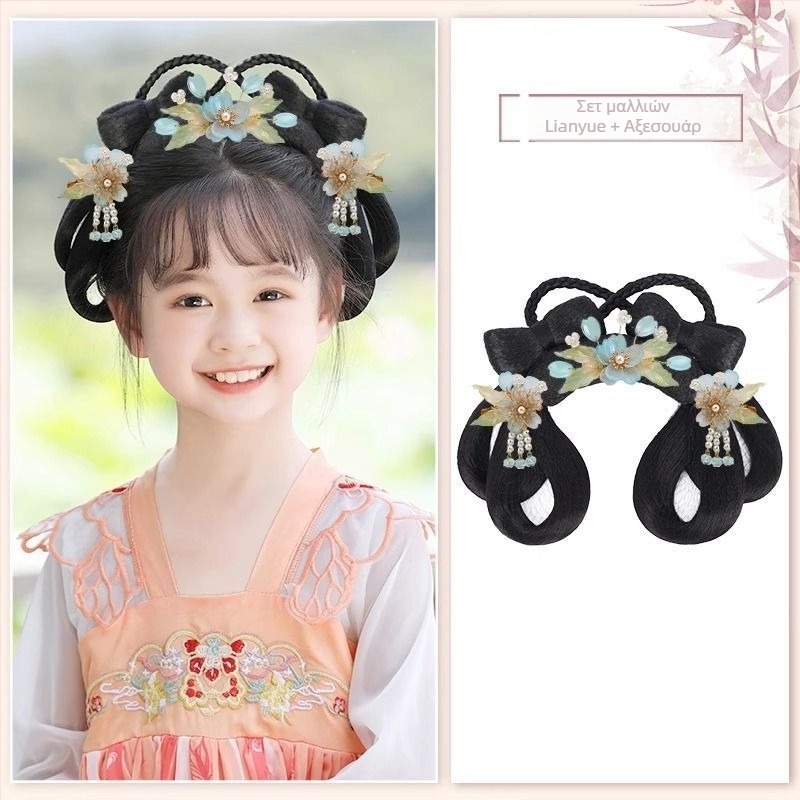 Παιδική περούκα και αξεσουάρ κεφαλής σε στυλ Χαν – κοντά μαλλιά από ντόπιο μετάξι, μοντέλο Λιάν Γουέ