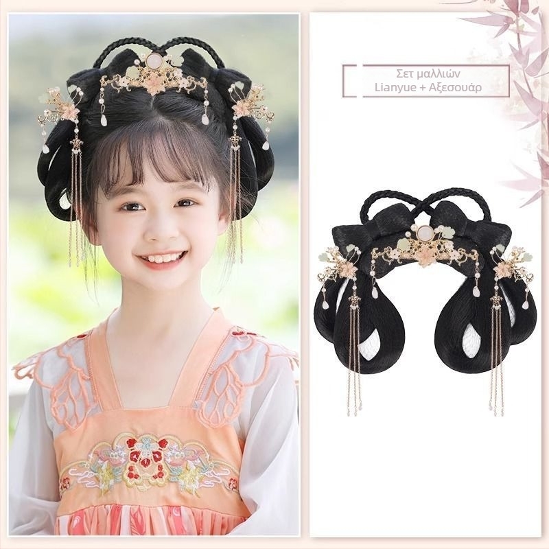 Παιδική περούκα και αξεσουάρ κεφαλής σε στυλ Χαν – κοντά μαλλιά από ντόπιο μετάξι, μοντέλο Λιάν Γουέ