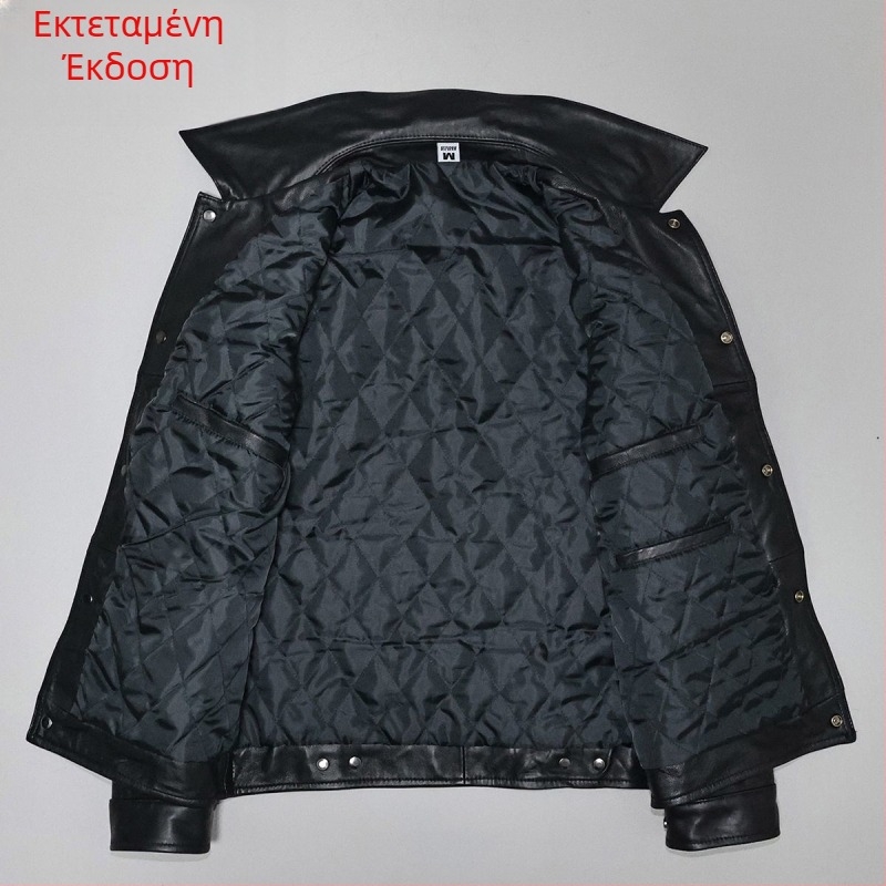 Ανδρικό δερμάτινο μπουφάν από γνήσιο δέρμα προβάτου, στενή γραμμή, κοντό μήκος, πέτο γιακά, κλείσιμο με ένα κουμπί