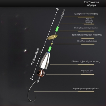 Χειροποίητο Σετ Ψαρέματος Texas Rig με Αντι-Σκλένισμα Κάτω Σύστημα, Crank Hook, Δόλωμα και Μαλακό Δόλωμα (τύπος: χειροποίητο; υλικό: ανθρακούχος χάλυβας; τόπος ψαρέματος: φράγμα)
