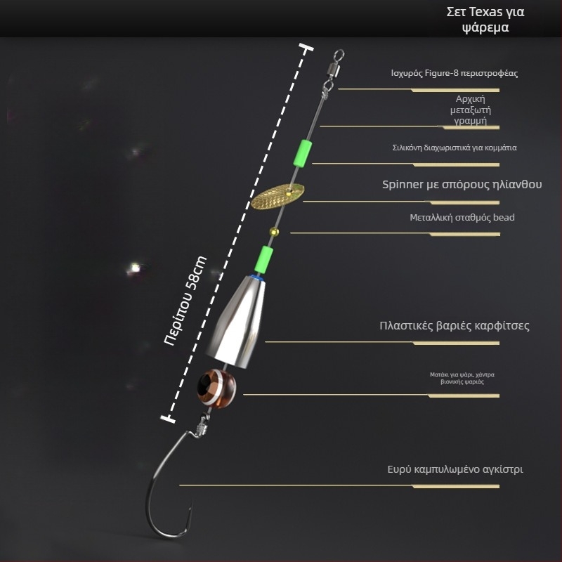 Χειροποίητο Σετ Ψαρέματος Texas Rig με Αντι-Σκλένισμα Κάτω Σύστημα, Crank Hook, Δόλωμα και Μαλακό Δόλωμα (τύπος: χειροποίητο; υλικό: ανθρακούχος χάλυβας; τόπος ψαρέματος: φράγμα)