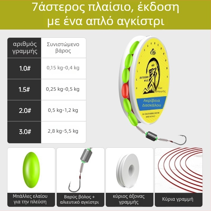 Σετ γραμμής αλιείας με αγκίστρια — Παραδοσιακό κιτ εξοπλισμού, Περιλαμβάνει κύρια γραμμή, για χρήση σε Δεξαμενή (Υλικό: Νάιλον; Μήκος: Άλλο; Τόπος αλιείας: Δεξαμενή)