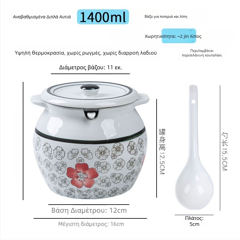 Κεραμικό δοχείο καρυκευμάτων με χειρολαβή και καπάκι για υγρά καρυκεύματα, αναβαθμισμένος κλασικός σχεδιασμός με διπλά αυτιά, νέο κινεζικό στυλ, πρώτης τάξης ποιότητα