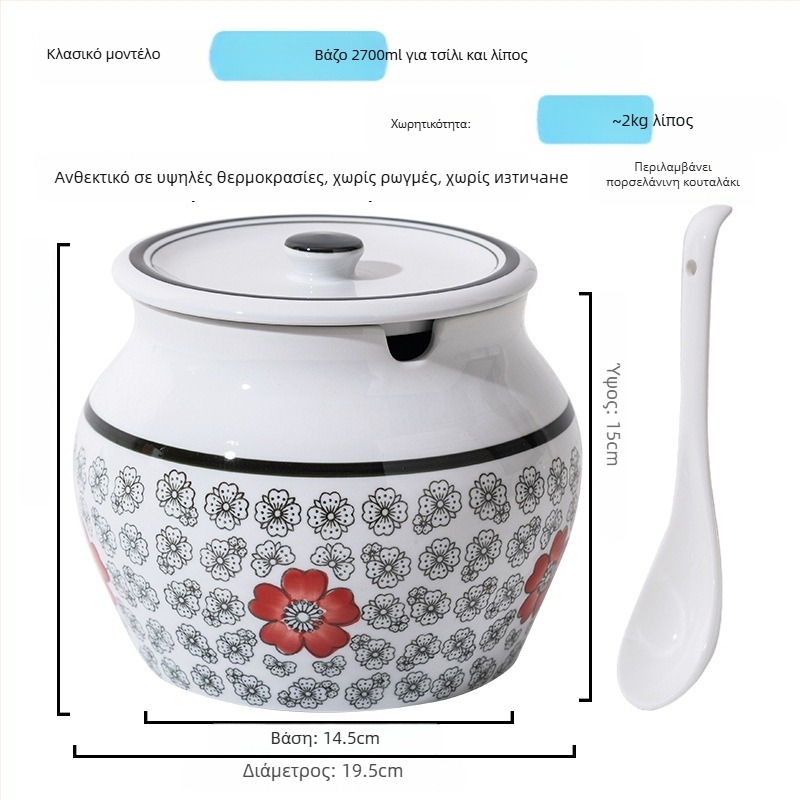 Κεραμικό δοχείο καρυκευμάτων με χειρολαβή και καπάκι για υγρά καρυκεύματα, αναβαθμισμένος κλασικός σχεδιασμός με διπλά αυτιά, νέο κινεζικό στυλ, πρώτης τάξης ποιότητα