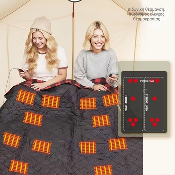 Ηλεκτρική κουβέρτα για κατασκήνωση με παροχή ρεύματος από όχημα, 5V, 10W, 5 ρυθμίσεις θέρμανσης, συνθετικό ύφασμα