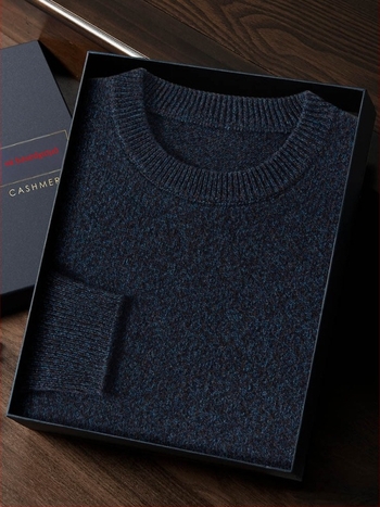 Πουλόβερ κασμίρι με στρογγυλό λαιμό και επίπεδη πλέξη, αντρικό χαλαρό κόψιμο, μακριές μανίκες, 95%+ κασμίρι