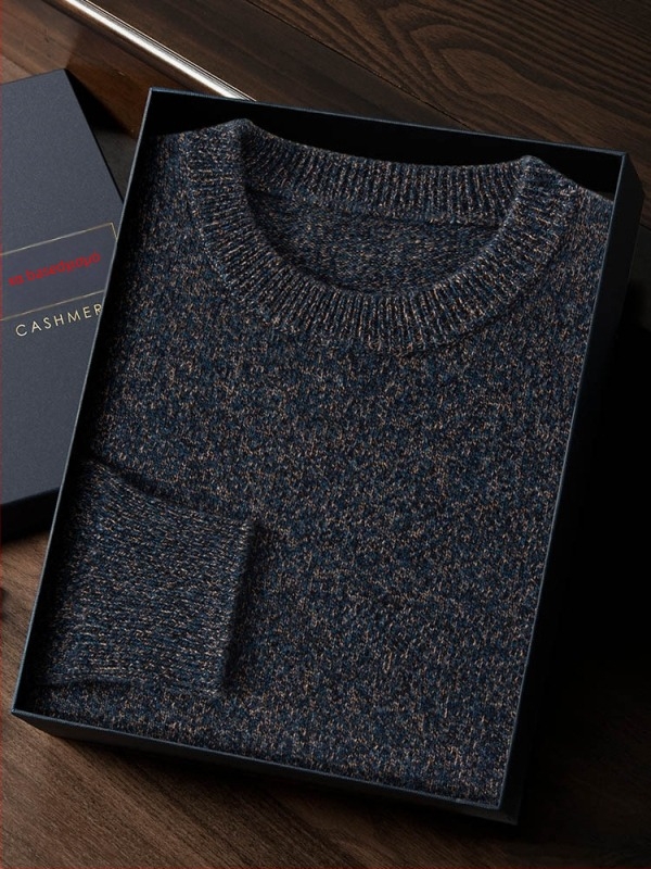 Πουλόβερ κασμίρι με στρογγυλό λαιμό και επίπεδη πλέξη, αντρικό χαλαρό κόψιμο, μακριές μανίκες, 95%+ κασμίρι