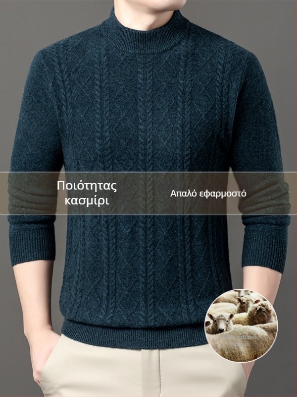 Ανδρικό πουλόβερ από κασμίρι, αστικός στυλ, εφαρμοστός, ζακάρ πλέξιμο, 95%+ κασμίρι