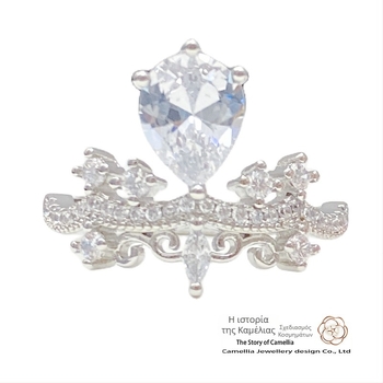 Γυναικείο δαχτυλίδι με κορώνα, βάση από χαλκό, επίχρυσο με τεχνητούς λίθους, μόδα