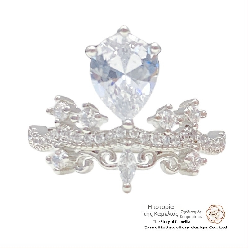 Γυναικείο δαχτυλίδι με κορώνα, βάση από χαλκό, επίχρυσο με τεχνητούς λίθους, μόδα