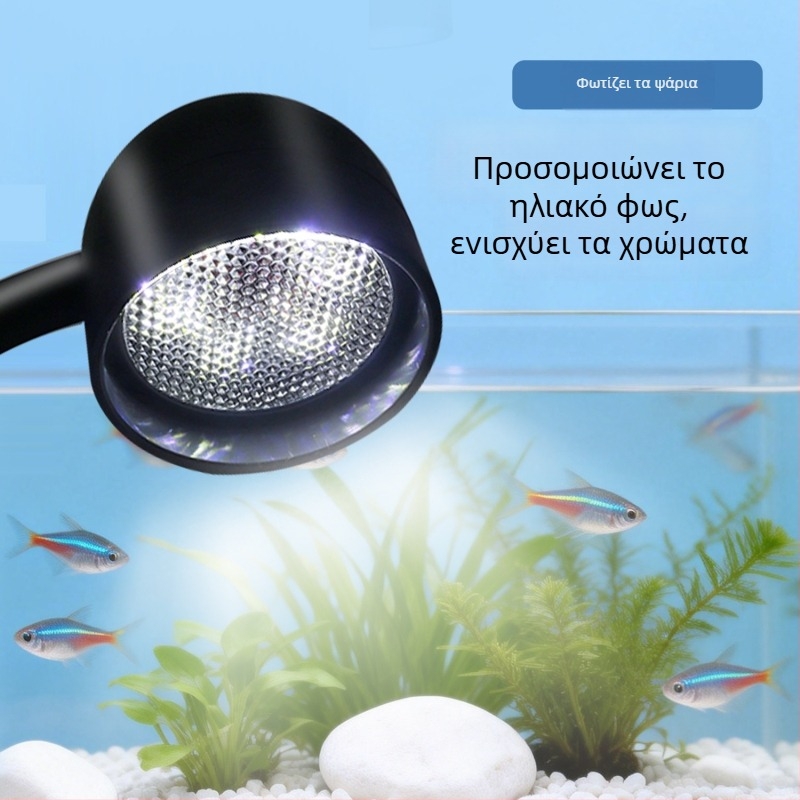 Φως ενυδρείου USB με κλιπ, πλήρες φάσμα, επιτραπέζιο κυκλικό φως για άλγη ενυδρείου, λευκό φως, πρόσθετος φωτισμός