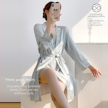 Νυχτικό Ice Silk για γυναίκες — Τιράντες με επένδυση στήθους, 90–95% Πολυεστέρας, Άνοιξη 2025