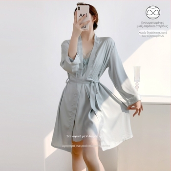 Νυχτικό Ice Silk για γυναίκες — Τιράντες με επένδυση στήθους, 90–95% Πολυεστέρας, Άνοιξη 2025