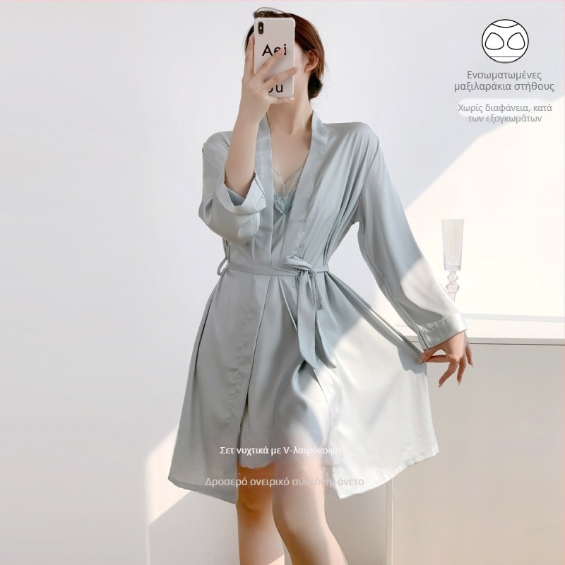 Νυχτικό Ice Silk για γυναίκες — Τιράντες με επένδυση στήθους, 90–95% Πολυεστέρας, Άνοιξη 2025