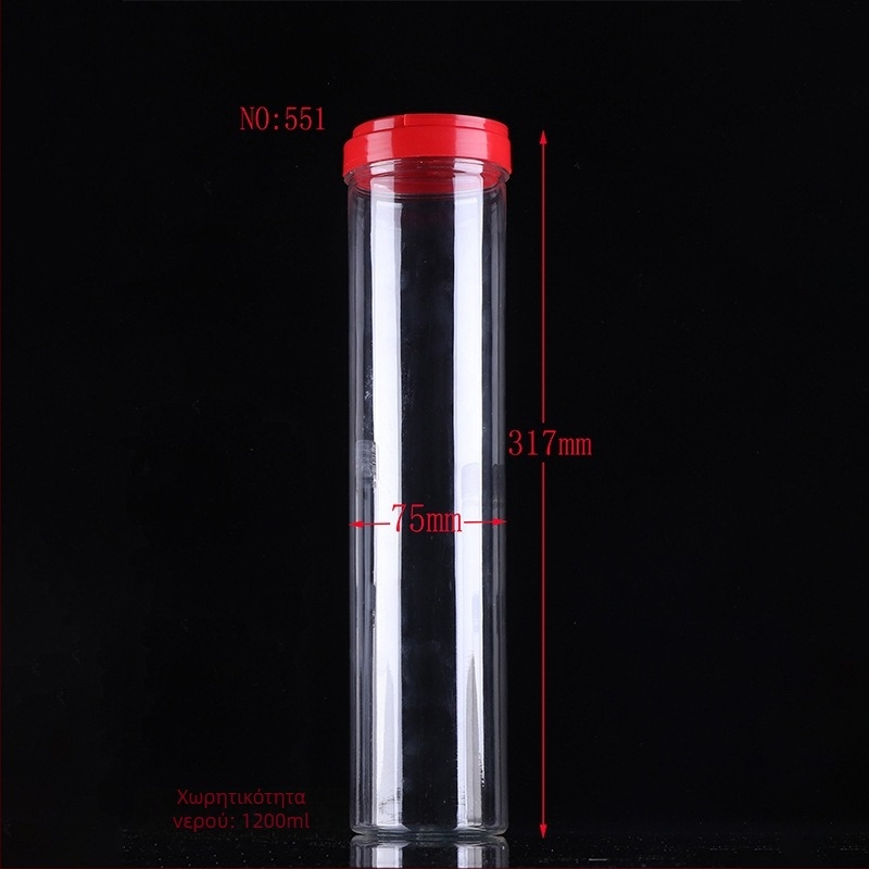 PET διαφανές κυλινδρικό μπουκάλι με χειρολαβή και καπάκι με ευρύστόμιο για καθημερινή χημική συσκευασία, με εκτύπωση λογότυπου