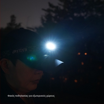 Φακός κεφαλής USB επαναφορτιζόμενος με XTE LED, 20W, εμβέλεια 50–100 m