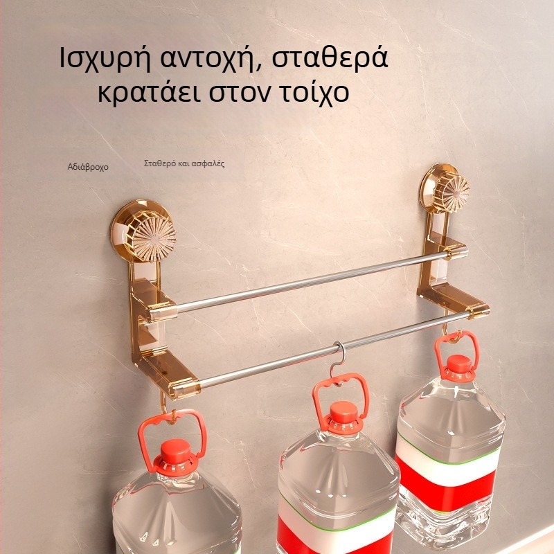 Διπλό ράφι πετσέτας με βεντούζα για μπάνιο – επιτοίχιο ράφι αποθήκευσης με γάντζους, κατάλληλο για στεγνά και βρεγμένα πετσέτες; Υλικά: πλαστικό και ανοξείδωτος χάλυβας; 60 τεμάχια ανά κουτί.