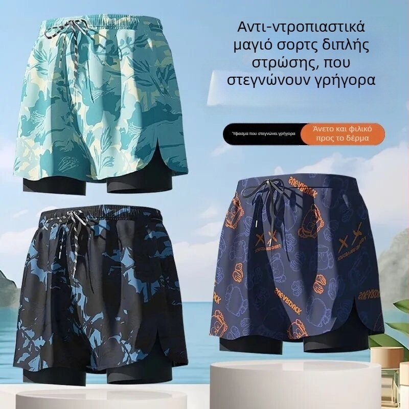 Ανδρικά μαγιό θαλάσσης 2025, διπλό στρώμα για σεμνότητα, μήκος μέχρι γόνατο