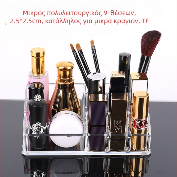 Διαφανής θήκη κραγιόν με πλέγμα — οργάνωση μακιγιάζ για γραφείο, μονοεπίπεδη αποθήκευση υαλιστικού χειλιών