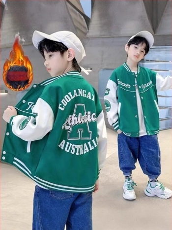 Παιδικό μπουφάν μπέιζμπολ για αγόρια, άνοιξη 2025, βουρτσισμένος πολυεστέρας 90%, μακριά μανίκια, χωρίς κουκούλα, για παιδιά άνω των 8 ετών (πάνω από 140 cm)