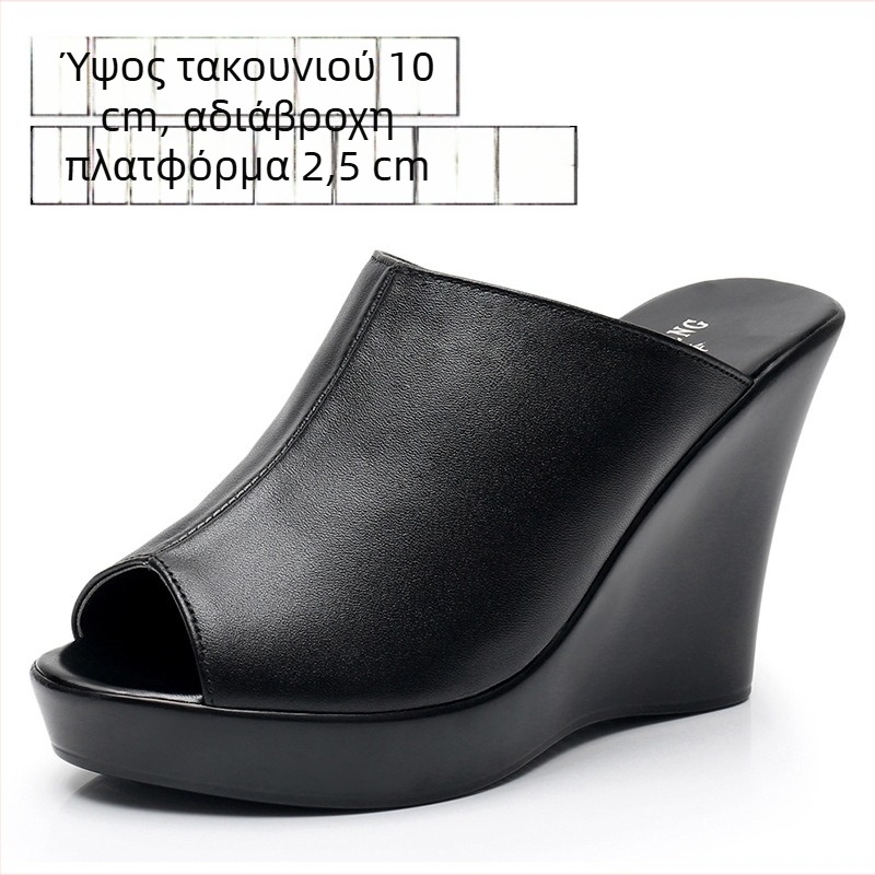 Γυναικείες πλατφορμικές σανδάλια από γνήσιο δέρμα βοοειδούς με πλατφόρμα, πάνω μέρος από πρώτο στρώμα δέρματος, PU σόλα, εσωτερικό από συνθετικό δέρμα, ρετρό στυλ