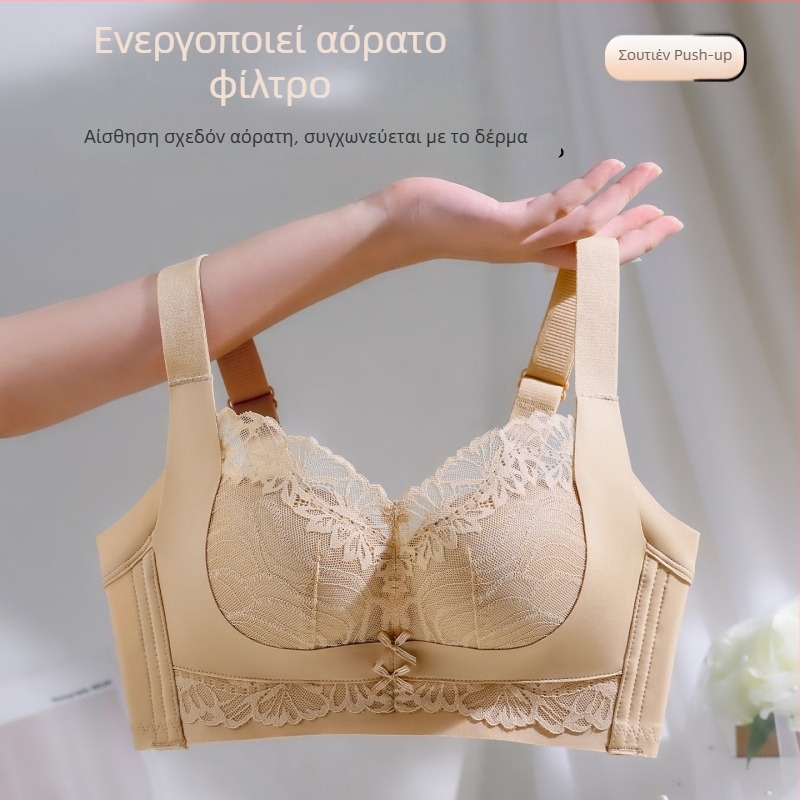 Δαντελένιο νάιλον σουτιέν χωρίς σύρμα, 3/4 чашκα, μορφή με λεπτό πάνω μέρος και παχύτερο κάτω, σταθερές διπλές τιράντες, πίσω κούμπωμα τεσσάρων σειρών