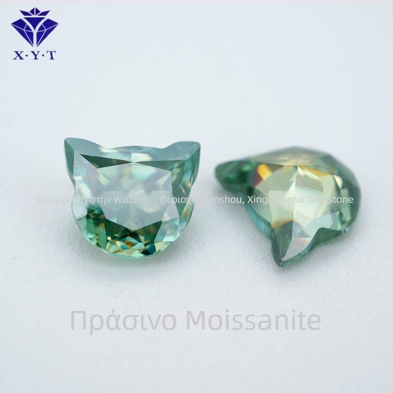 Moissanite κρεμαστό με σχήμα κεφαλής γάτας, γυαλιστερό φινίρισμα, VVS καθαρότητα